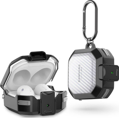 Kuti mbrojtëse për kufje Samsung Galaxy Buds 2 R177, silikon, me karabinë, e zezë