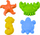 Set forma rëre Sea Sand Molds, 4 copë, plastike, me ngjyra të ndryshme