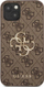 Këllëf telefoni Guess PU 4G Metal Logo për iPhone 13, poliuretan, kafe