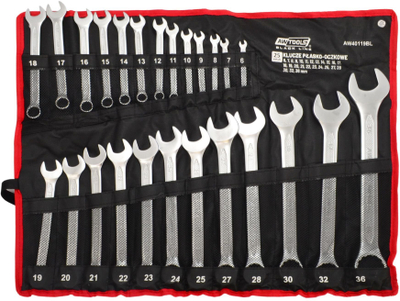 Сет комбинирани клучеви Awtools Black Line, 25 парчиња, 6-36 mm, сребрени