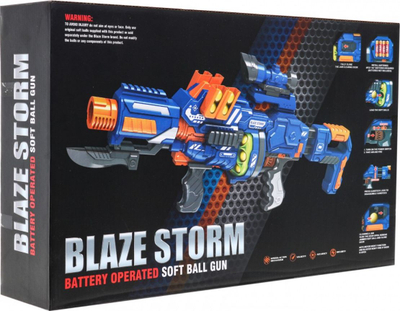 Pushkë lodër Blaze Storm Soft Ball Gun, automatike, 12 toptha shkumë, blu portokalli