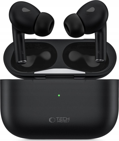 Kufje pa tela Tech-Protect Earphone Pro UltraBoost TWS, me mikrofon, me kuti karikimi me valë, të zeza