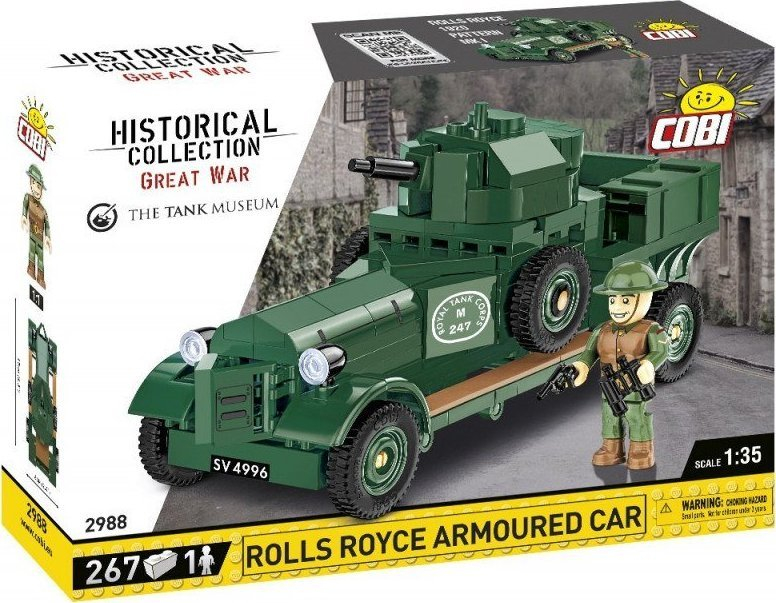 Lodër ndërtuese Cobi HC Rolls Royce Armoured Car, 267 copa, shkalla 1:35, e gjelbër ushtarake
