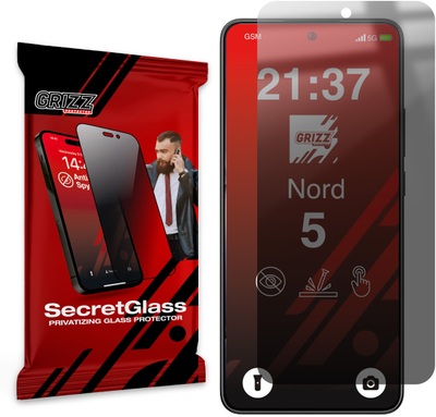 Xham mbrojtës GrizzGlass SecretGlass për ekranin e OnePlus Nord 5, matte, me efekt privatësie, i zi