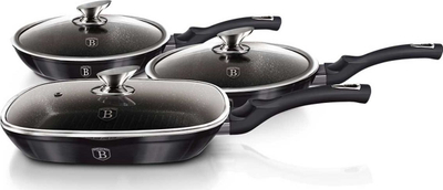 Set tiganësh Berlinger Haus Carbon Pro, 6 copë, alumini, me veshje që s’ngjit, ngjyrë e zezë