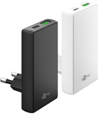 Полнач USB Goobay PD GaN Dual, 45W, приклучок 90°, бел