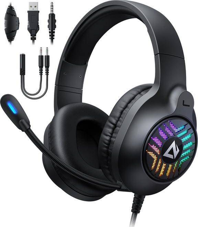 Kufje gaming Aukey GH-X1, 50mm, RGB, me mikrofon, të zeza