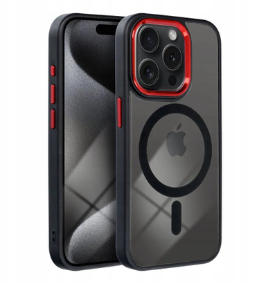 Kapak telefoni OEM Color Edge Mag Cover për iPhone 14 Pro, MagSafe, transparent me të zezë edhe të kuqe
