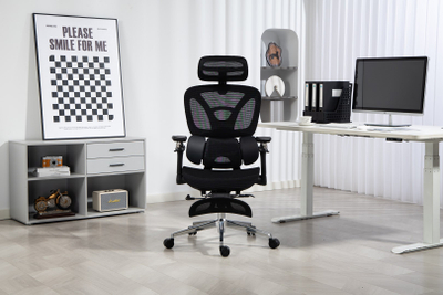 Karrige zyre ergonomike Activejet YK848 BK, me mbështetëse lumbare, me mbështetëse këmbësh, e zezë