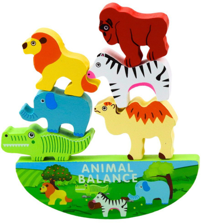 Lojë balancuese prej druri Funmuch Balanced Animals, Montessori, 13 pjesë, shumëngjyrëshe