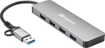 Hub USB Sandberg, USB C dhe USB A në 4 porta USB 3.0, gri