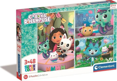 Puzzle Clementoni Gabby’s Dollhouse, set 3x48 copa, për fëmijë 5+, shumëngjyrëshe