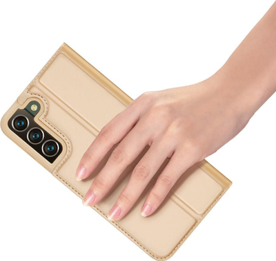 Kufi telefoni Dux Ducis Skin Pro për Samsung Galaxy S22 Plus, lëkurë PU, me qëndrim, ngjyrë gold