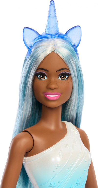 Kukull Barbie Unicorn, flokë blu ombre, aksesorë unikorn, shumëngjyrëshe