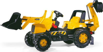 Traktor lodër Rolly Toys JCB, me ngarkues frontal, me ekskavator të pasëm, i verdhë