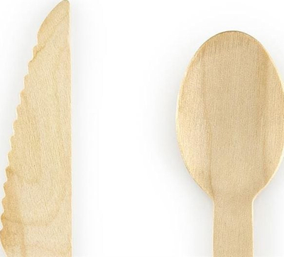 Set takëmesh druri Wooden Cutlery Golden Stars, 16cm, 18 copë, me yje të artë