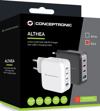 Karikues Conceptronic 4-port GaN, 100W, USB PD QC 3.0, me kabllo USB-C