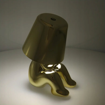 Lampë tavoline OEM GOLD MAN Art Deco, LED me 3 drita, karikim USB, e artë