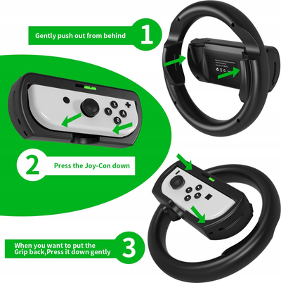 Set aksesorë JYS për Nintendo Switch OLED, 2 timona, grip 2 në 1, i zi