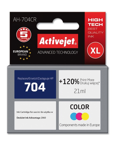 Ngjyrë për printer Activejet AH-704CR (zëvendësim për HP 704 CN693AE), 21 ml, e kaltër / vjollcë /  e verdhë