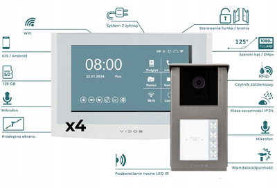 Panel dere Vidos 2IP S201-4, Full HD, lexues RFID, IP54, gri