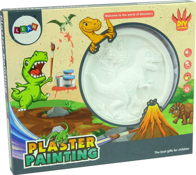 Set pikturimi Lean Toys Plaster Painting Dinosaurs, figura dinosauri me gips, bojëra dhe penel, e bardhë