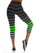 Leggings capri për goca, model Erika Stripe, me bel të lartë për sport, me vija gri e të zeza me detaje jeshile neon