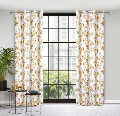 Perde blackout Eurofirany Drape 386167, 140x250 cm, me lule, e bardhë
