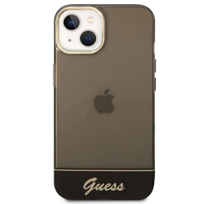 Kapak telefoni Guess Camera Outline, për iPhone 14, gjysmë i tejdukshëm, i zi