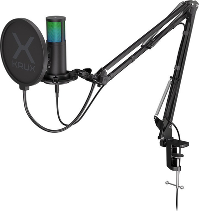Mikrofon kondensator Krux Edis 3000 KRXC010, me krah, RGB, i zi