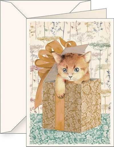 Kartolinë zbukurimi Origamo B6 Card 6121 Cat as a Gift, me zarf, shumëngjyrëshe