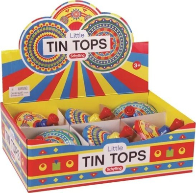 Top rrotullues prej metali Spinning Tin Top, 14 cm, me zë, shumëngjyrësh