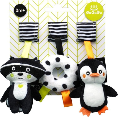 Lodër me vare prej pelushi TM Toys GaGaGu, rakun pinguin donut, bardh e zi