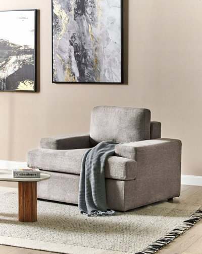 Fotel Armchair Taupe, me material poliestër, jastëk i trashë, ngjyrë taupe