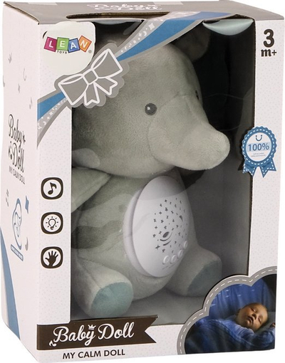 Projektor yjesh për fëmijë Leantoys Sleepy Elephant Teddy, pelush, gri