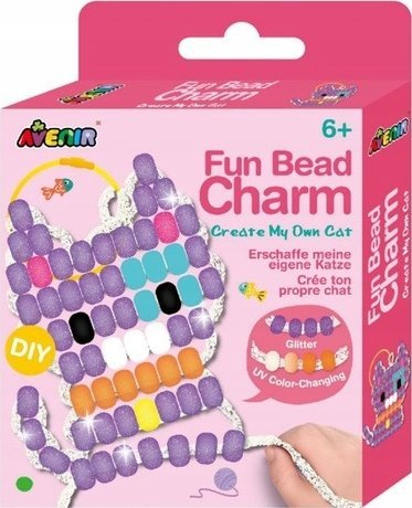 Set kreativ Avenir Fun Bead Charm Make My Own Cat, rruaza shumëngjyrëshe, DIY, për kalamaj