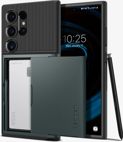 Futrollë telefoni Spigen Slim Armor CS për Samsung Galaxy S24 Ultra, me vend për karta, Abyss Green