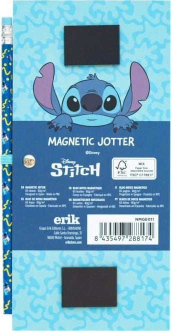 Bllok shënimesh me magnet Disney Stitch, 10 x 21 cm, për frigorifer, shumëngjyrësh