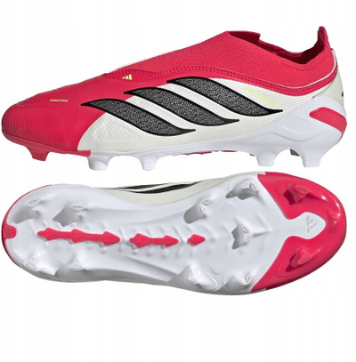 Këpucë futbolli pa lidhëse Adidas Predator League FG, për fëmijë, për bar natyral, rozë e bardhë e zezë