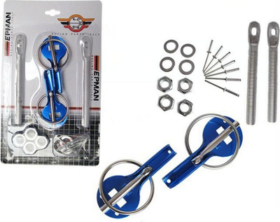 Kapëse kapaku motori Epman Blue Hood Pins, set me 2 copa, alumini, blu