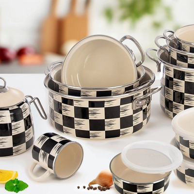 Tenxhere Orion Chessboard, emalu, 3L, e zezë me bezhë