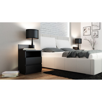 Komodinë anës shtratit Topeshop Malwa M1, 2 sirtarë, dizajn modern, e zezë