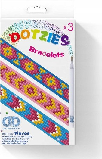 Set krijues byzylykësh Diamond Dotz Waves Bracelets, 3 copë, dekor me diamante, shumëngjyrëshe
