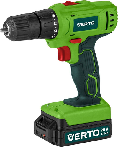 Set veglash Verto, trapan vidhosës 20V 1.5Ah, llampë me bateri, jeshile