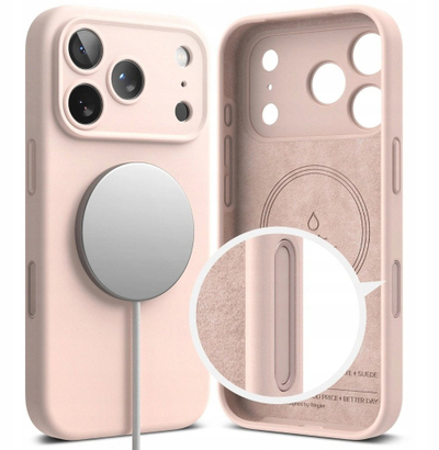 Mbulesë telefoni Ringke Silicone Magnetic MagSafe për iPhone 17 Pro Max, magnetike MagSafe, rozë