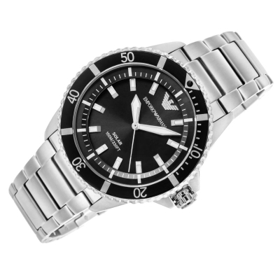 Orë Emporio Armani AR11787 World Explorer, me diell, 42mm, argjendt me kornizë të zezë