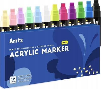Markera akrilik ARRTX LC303274, 12 ngjyra, majë felt-tip