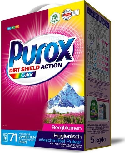 Detergjent pluhur Purox Color për rroba me ngjyra, 5.5 kg