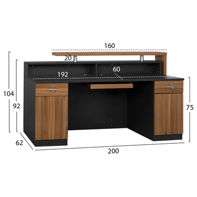Banak recepsioni Supreme HM2362, 200x62x104 cm, melaminë, gri me dru lisi