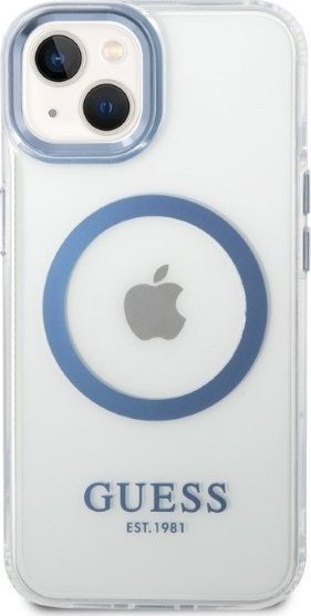Mbulesë telefoni Guess GUHMP14MHTRMB për iPhone 14 Plus 6.7", MagSafe, blu transparente